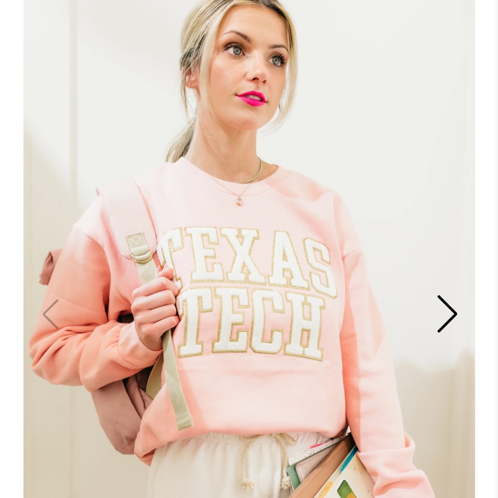 Pressbox Pink Texas Tech Appliqué Crewneck Sweater